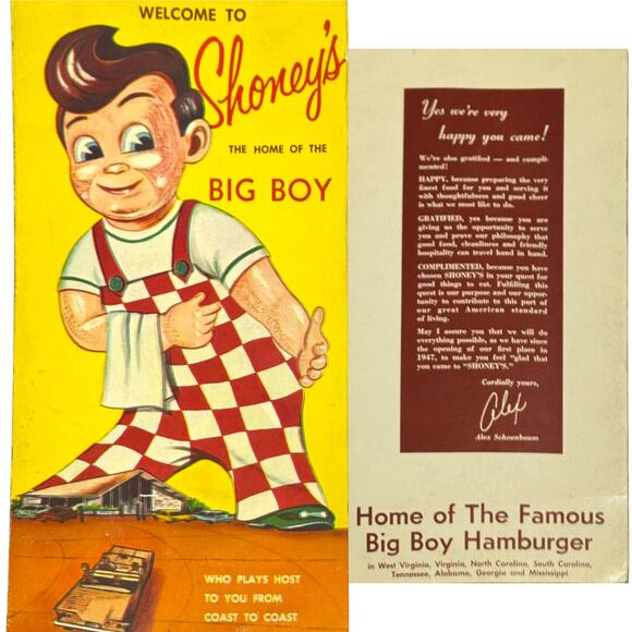 Vintage 1960s Shoney’s Big Boy Menu Restaurant Diner Authentic Alex Schoenbaum - Picture 12 of 16